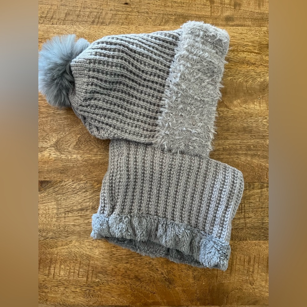 3 in 1 Cozy Gray Knit Hat, Mask, and Scarf Set